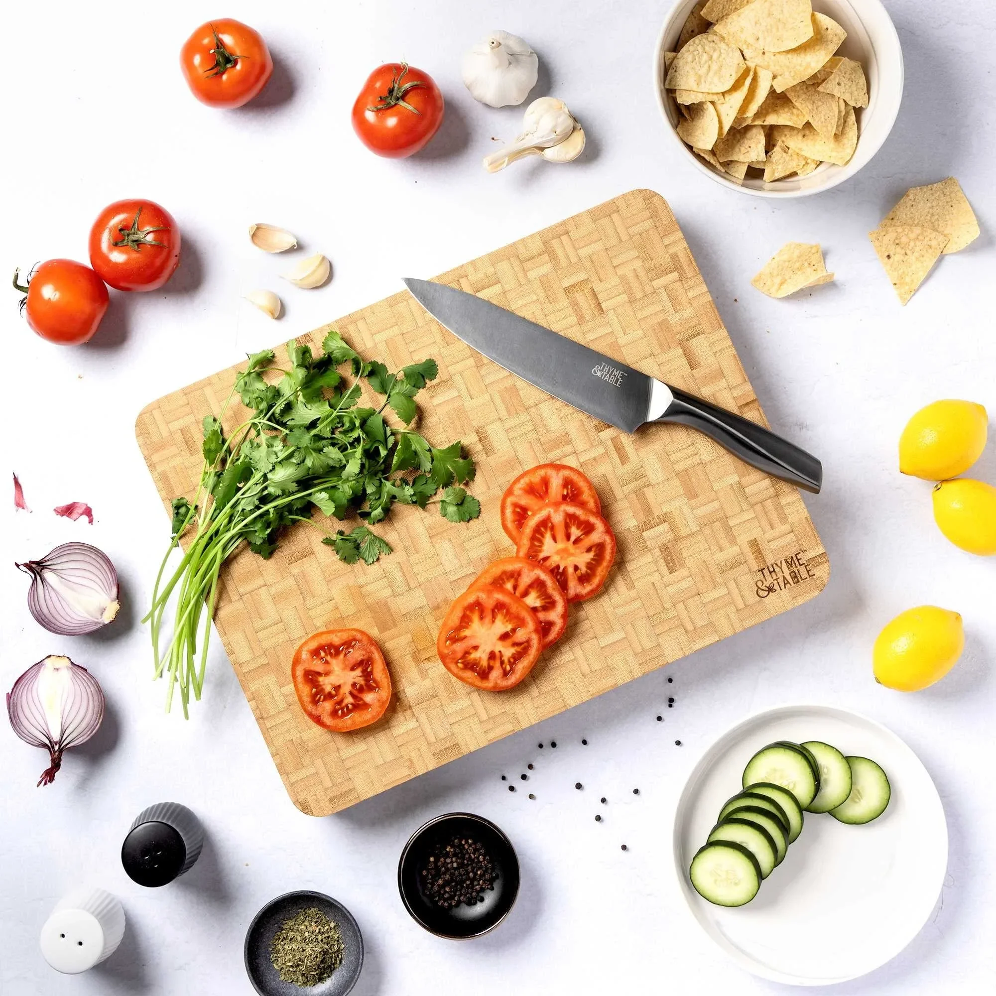 Blocco da macellaio endgrain in bambù da 13x17 pollici, tagliere reversibile con scanalatura per succo per cucina, ecologico
