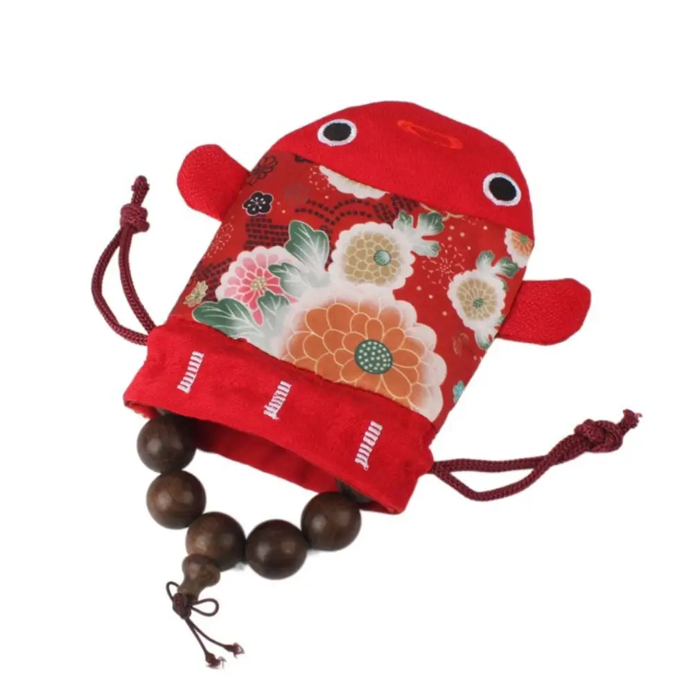 Cartoon Animal Canvas Flower Drawstring Bag Red Color Bag Large Capacity Gold Fish Shape Handbag Wedding Candy Bag Coin Purse