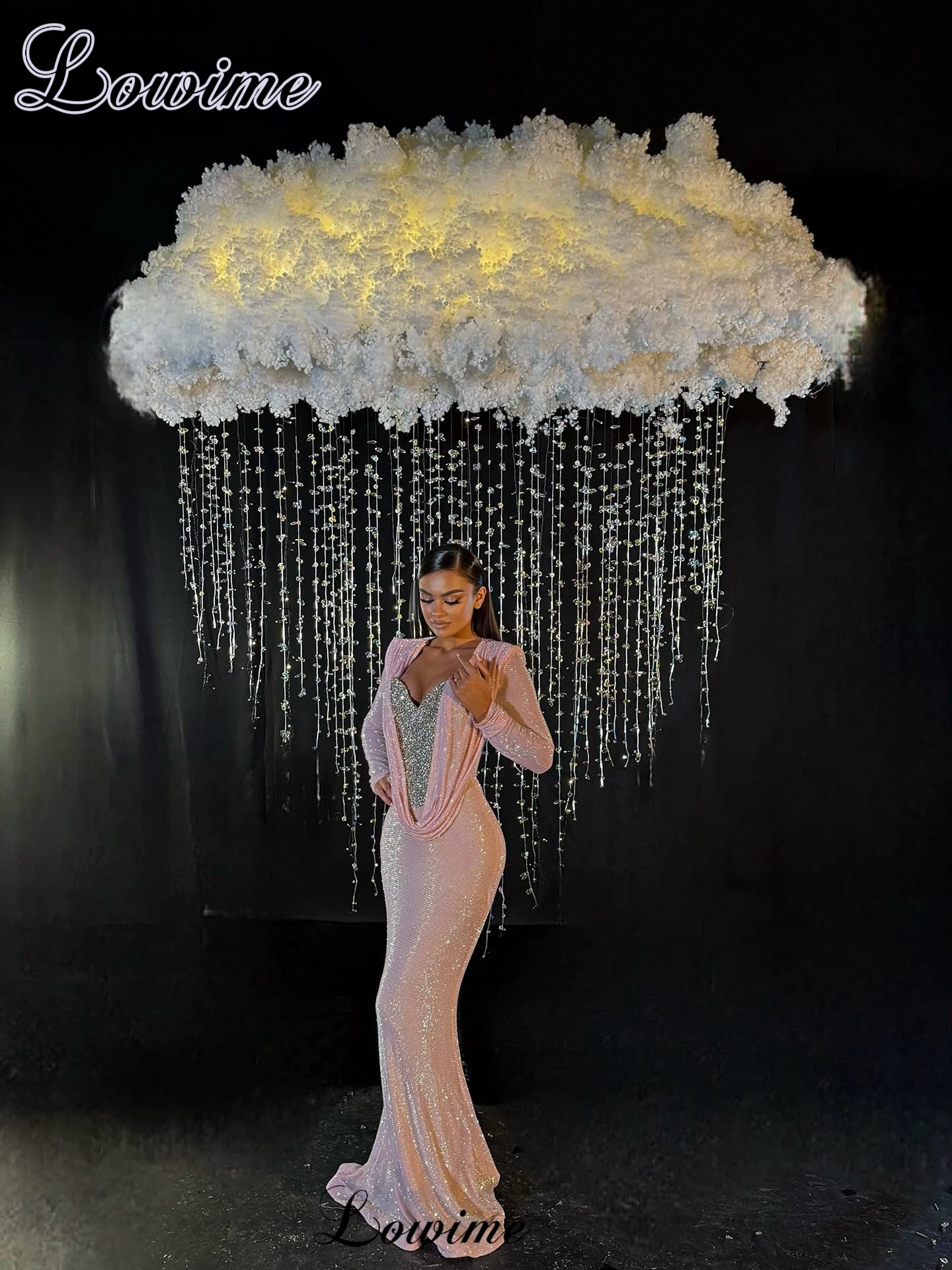 2026 Newest Pink Cocktail Dresses Mermaid Long Sleeves Crystals Prom Dresses Elegant Simple Evening Party Dresses Customized