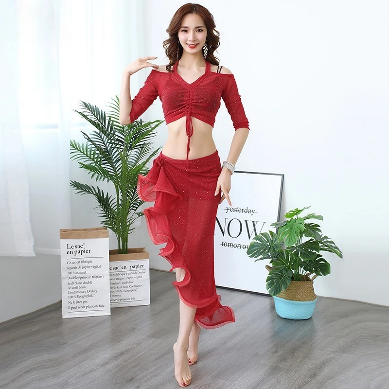 Customized New Belly Dance Costumes Practice Dress with Hip Scar Skirt Set Oriental Dance Wear Sexy Adult Women's Clothing