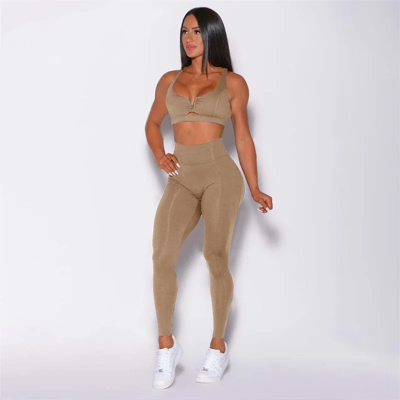 SVEIC Yoga Set Two piece Hollow Sports Bra Cross Back High Waist Leggings Fitness Workout Women\'s Tracksuit Gym Outfits Clothing