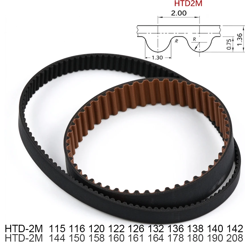 HTD-2M 2M 115 116 120 122 126 132 136 138 140 142 144 150 158 160 161-208 Rubber Cogged Curved ARC Teeth Synchronous Timing Belt