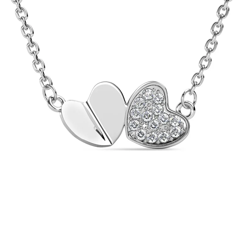 

Daisini Ожерелье с подвеской в виде двойного сердца и кристаллами Сваровски, белое золото 18 карат для женщин, элегантный подарок на День святого Валентина