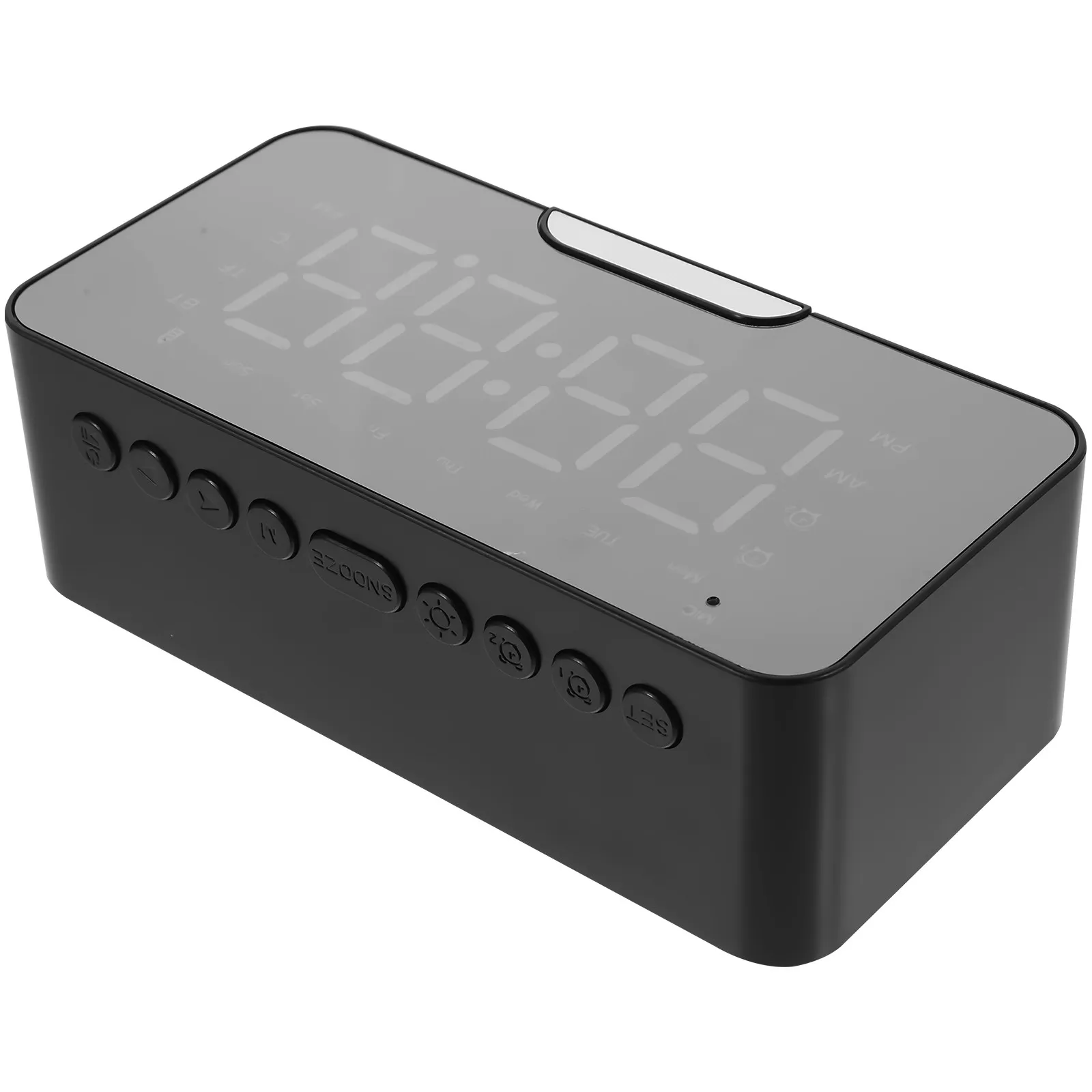 A5 Digital Alarm Clock Radio with Am Fm Tuner Large Bright LED Display Snooze Timer Sleep Timer Modern Mirror Design Black