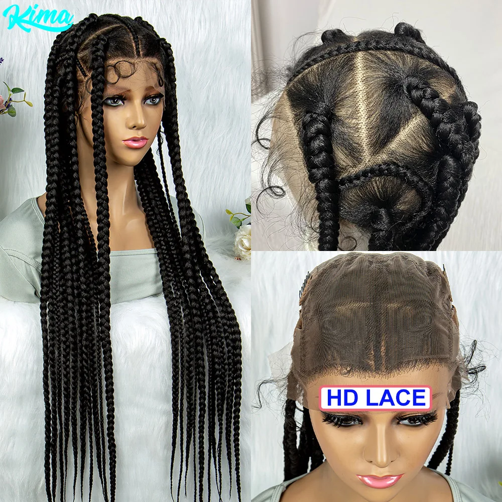 KIMA nuova parrucca anteriore in pizzo sintetico HD parrucche intrecciate per le donne nere treccia all'uncinetto intrecciare i capelli scatola senza nodi parrucche con trecce di Cornrow