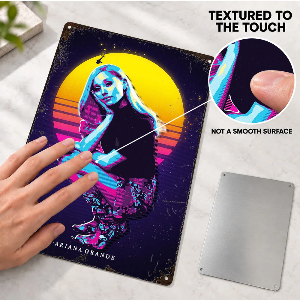 Ariana Grande Retro Aluminum Poster Bold Contemporary Illustration Home Office Wall Art Customized Metal Sign Gift For Friends