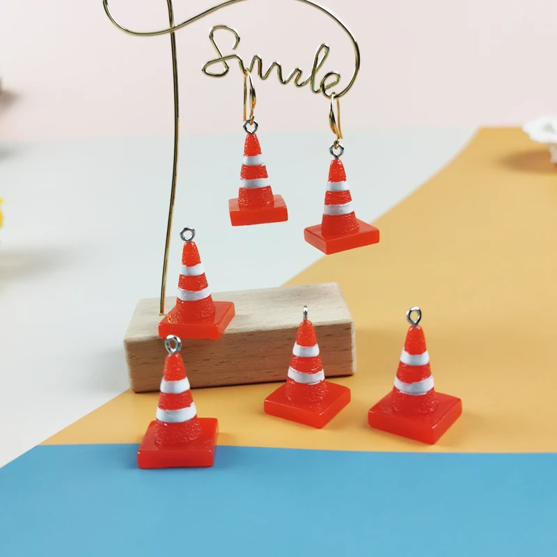 10pcs 3D Red Road Cone Resin Charms For Jewelry Making Barricade Reflector Cone Pendant Earring Keychain Findings DIY