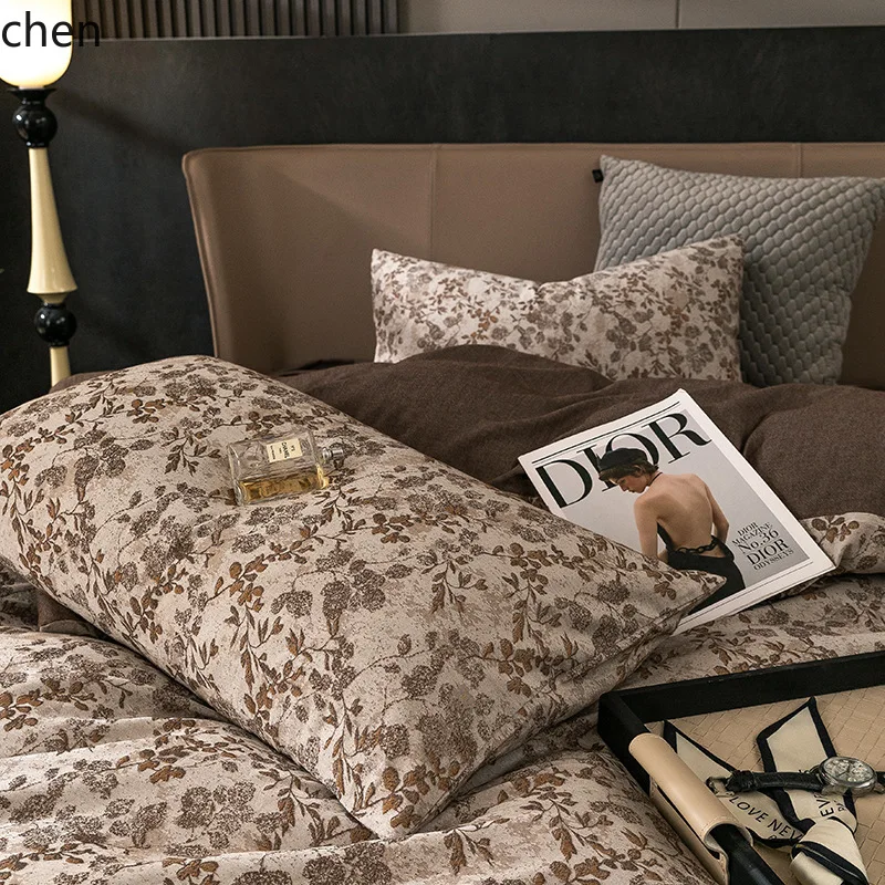 ZML all-cotton four-piece set, color-woven jacquard duvet cover bedding, washable and stain-resistant