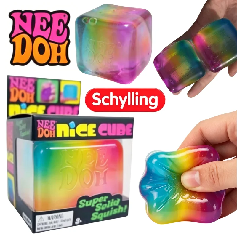 

Schylling Nee Doh Rainbow Color Cube Squishy Sensory Fidget Toy Fingertip Release Stress Relief Surprise Blind Box Decor Present