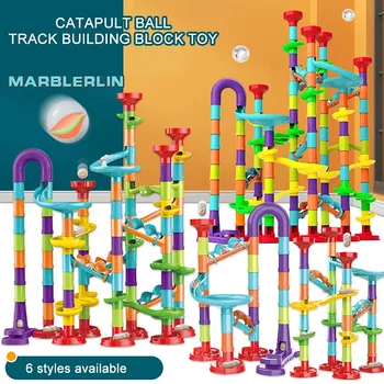 Juguete Montessori Diy para niños, rompecabezas, bloque de pista, ensamblaje de construcción para niños, laberinto, rodillo de bola, juguete, juego interactivo familiar, regalo