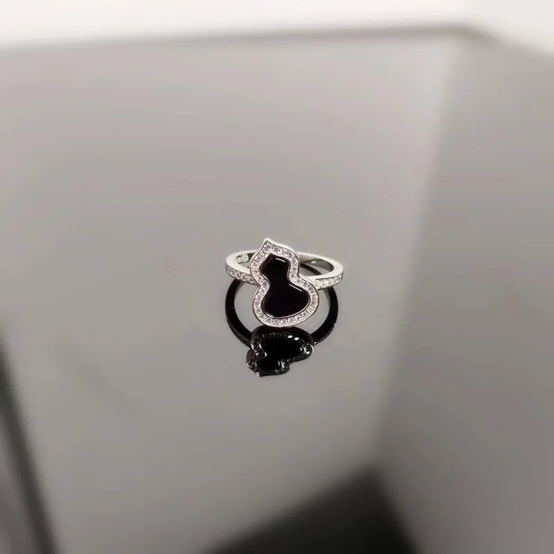 High edition Gourd Couple Ring 925 Sterling silver natural chalchalide Black agate ring Brand jewelry gift