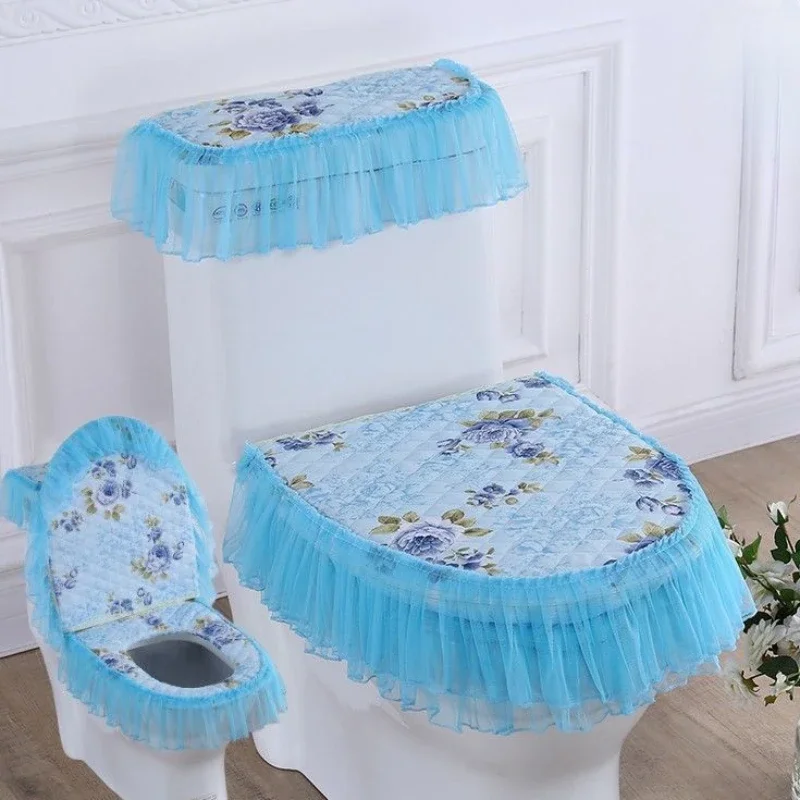 3 Piece Set Lace Toilet Cushion Detachable Toilet Cover Cloth Dust Cover Toilet Seat Cushion Home Decoration Toilet Cover