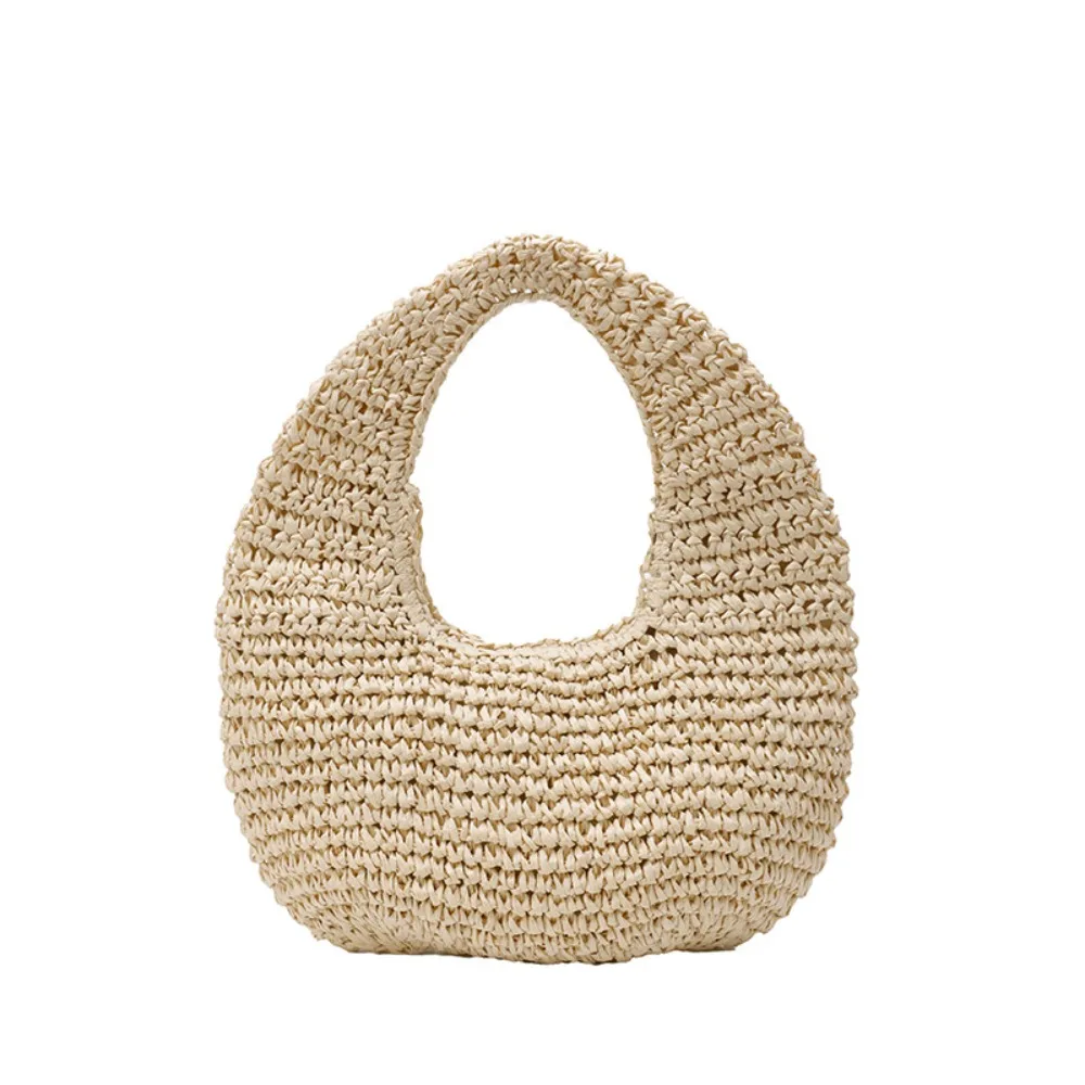 

Соломенная сумка для отдыха большой емкости, клатч, тканая сумка в форме полумесяца, тканая сумка ручной работы на запястье, женская сумка-тоут