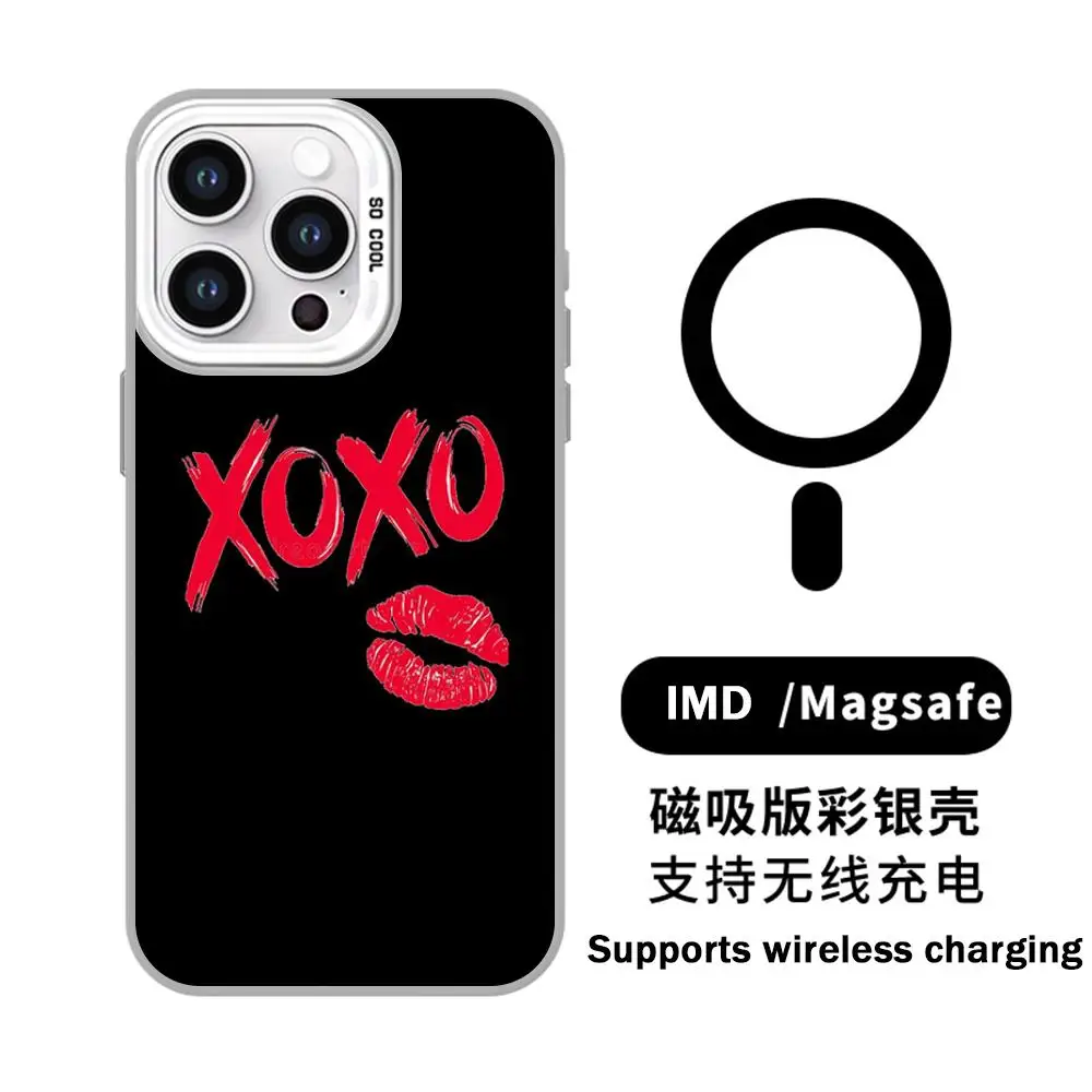 Xoxo модный розовый уютный чехол для телефона для девочек, белый магнитный цветной серебряный чехол IMD для iPhone 16, 15, 14, 13, 12, 11 Pro Max Plus e