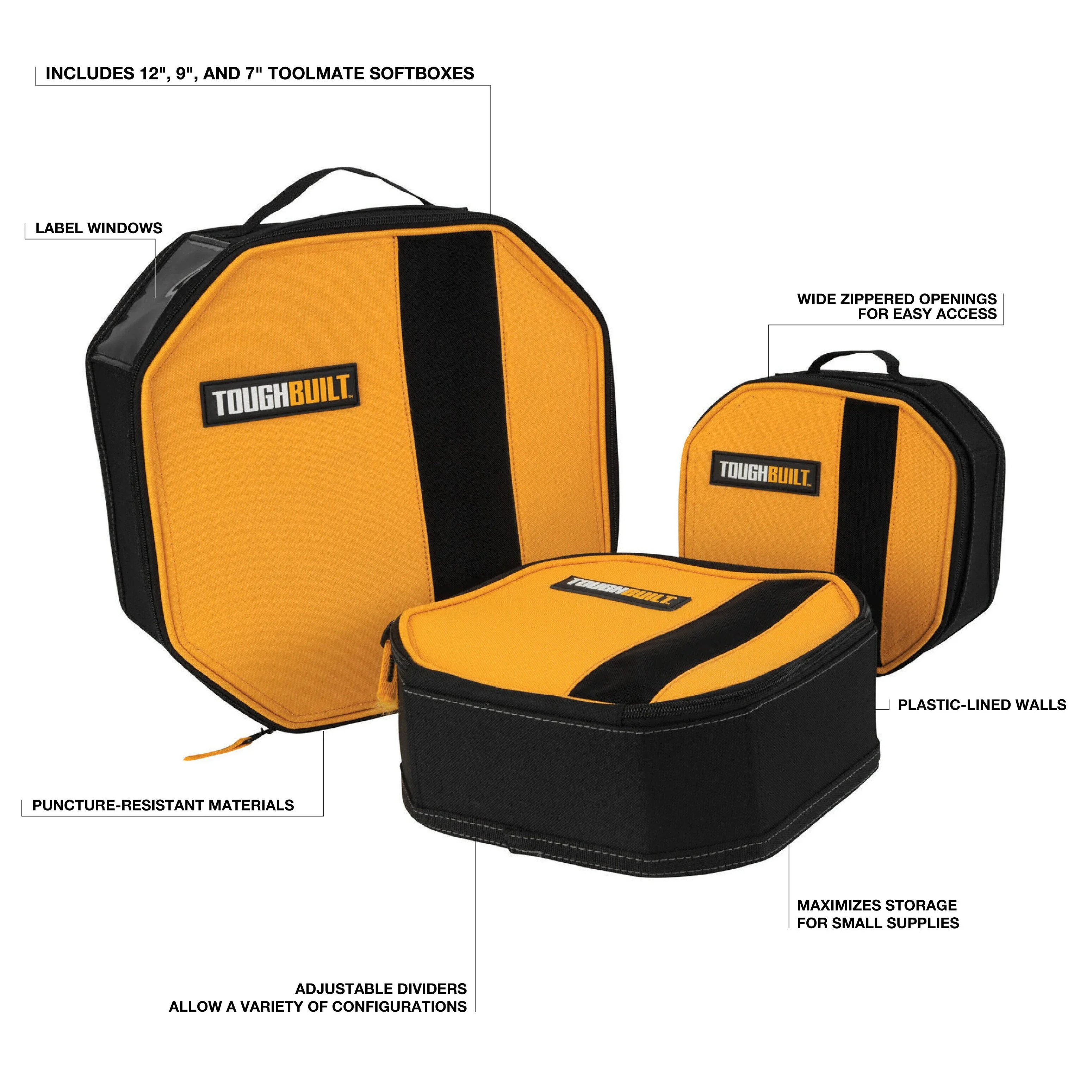 ToughBuilt TB-192-C Set di organizer per attrezzi da 3 pezzi Borsa portaoggetti per piccole parti