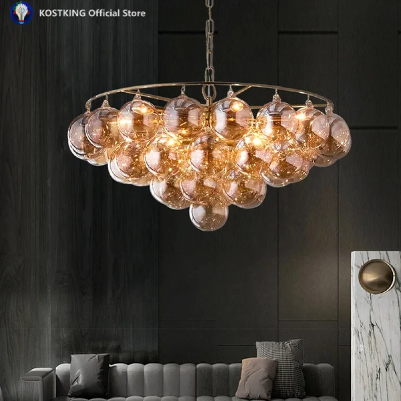 

Art Deco Glass Balls Pendant Lights New Creative Modern Dining Room Villa Designer Taper Hanging Lamps Ceiling Decor Trendy