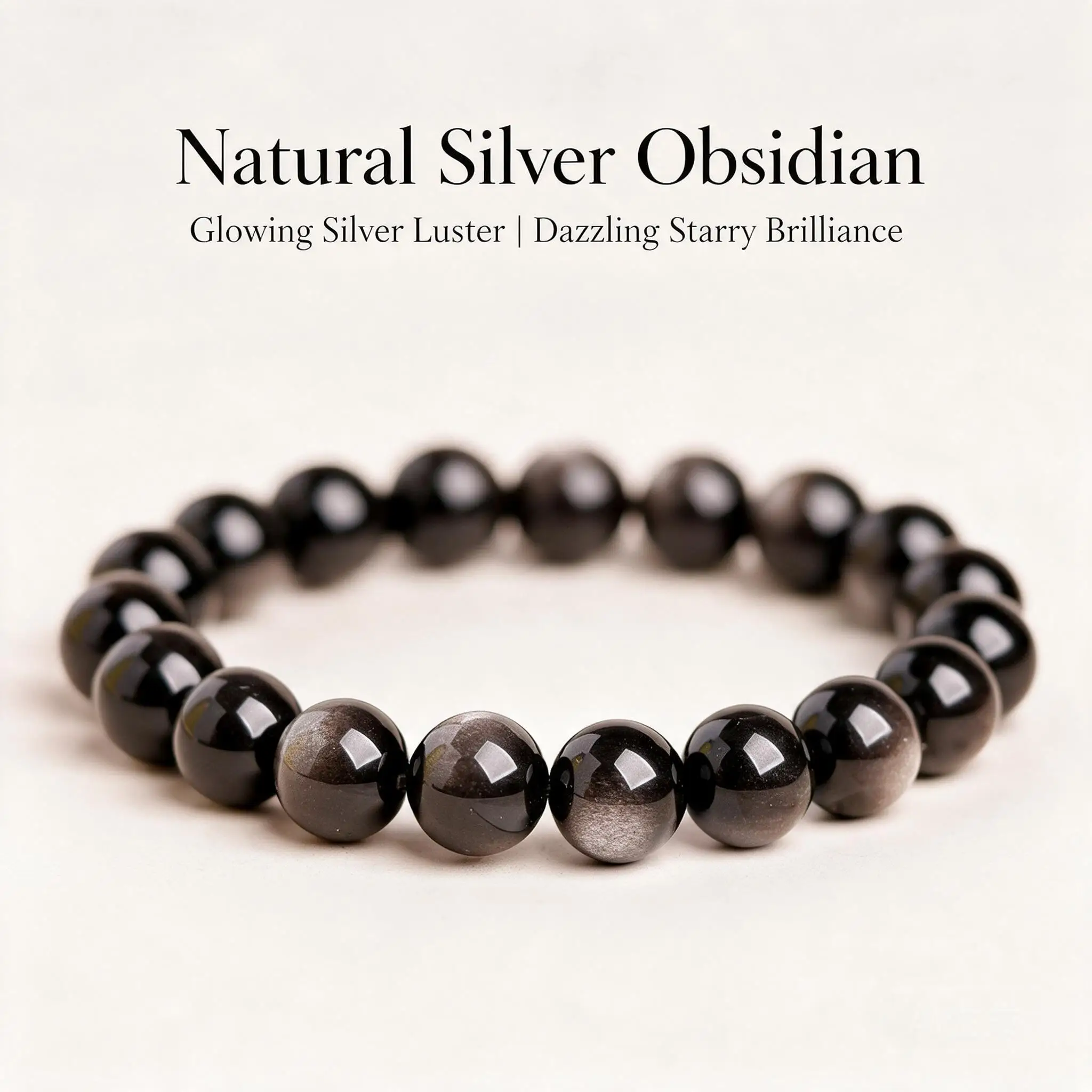 Chinese Style Natural Silver Gold Sheen Obsidian Handstring Bracelet Lucky Wealth Blessing Fortune Beaded Gifts For Men Women