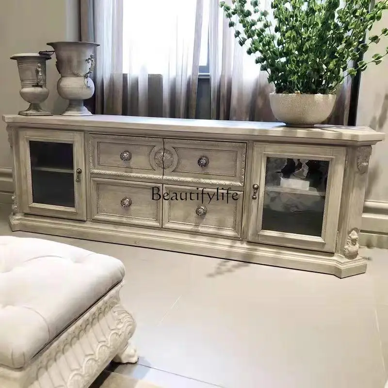 

American light luxury TV cabinet multi-functional storage floor cabinet European retro solid wood furniture