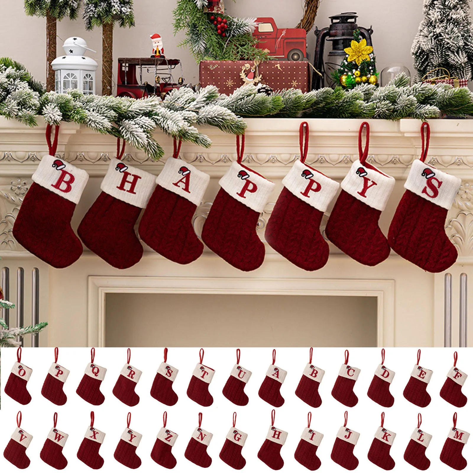 

Alphabet Christmas Gift Bag Knitting Santa Stocking DIY Christmas Decorations for Home Xmas Tree Ornaments New Year Party Decor