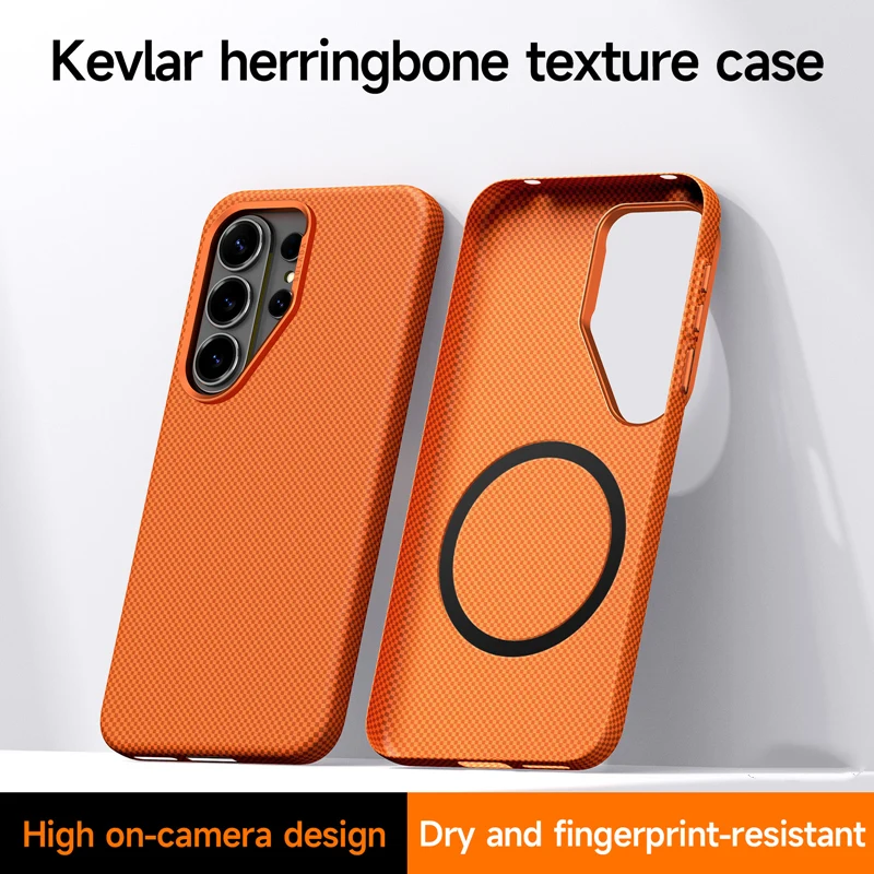 

Magnetic Alloy Lens Magnetic Phone Case for Samsung Galaxy S26Ultra S26 S26Plus Carbon Fibre Texture Wireless Charge Back Cover