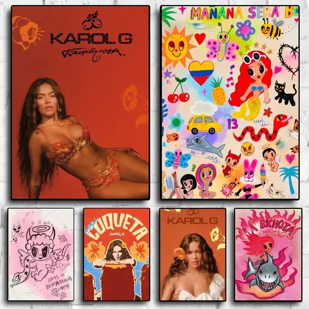 Adesivo de pôster elegante e sofisticado do álbum da cantora Karol G, perfeito para salas de estar, quartos, corredores, bares e bistrôs.