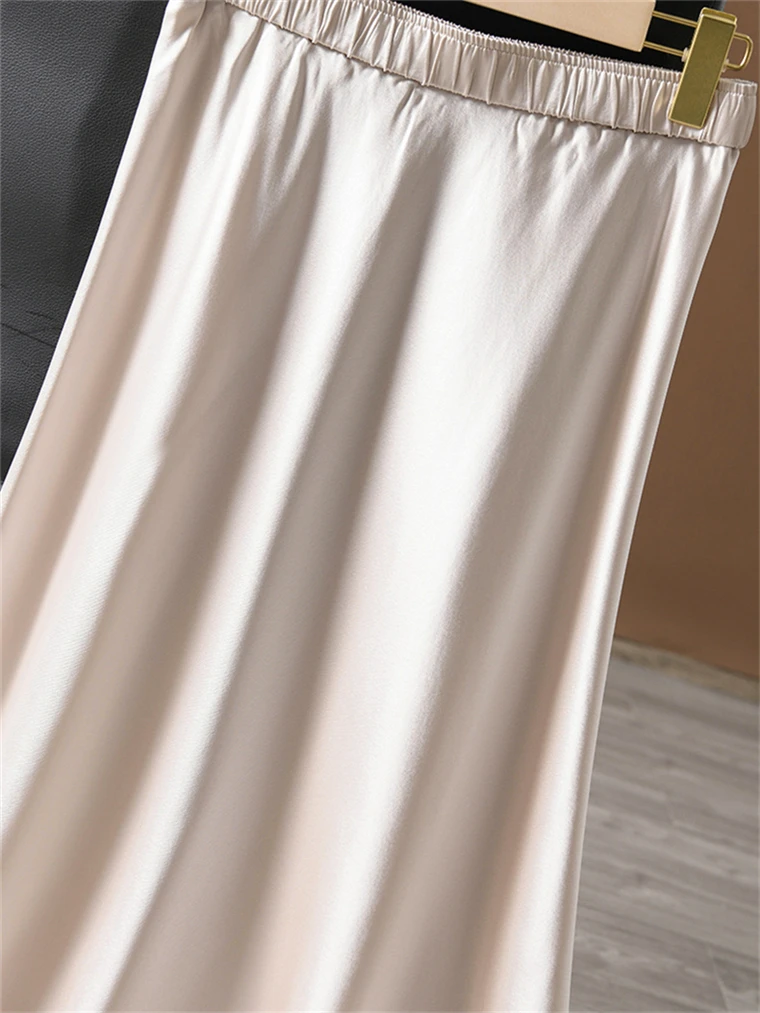 Solid Satin Long Skirts for Women 2026 Spring Summer Casual All-match Big Hem A Line Skirts High Waist Maxi Skirt Female Clothes