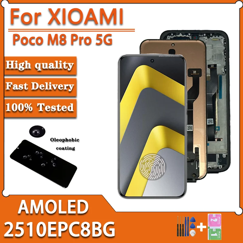 Tela AMOLED de 6.83" para Xiaomi Poco M8 Pro 5G, Display LCD com Touch Screen e Digitalizador para Poco M8Pro 2510EPC8BG com Aro