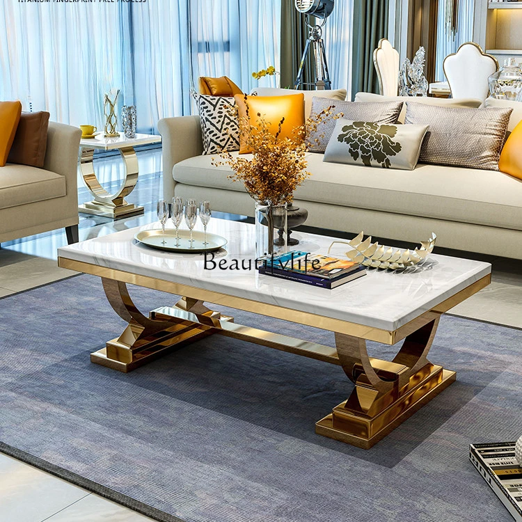 

Stainless steel marble coffee table TV cabinet post-modern simple small apartment rectangular coffee table