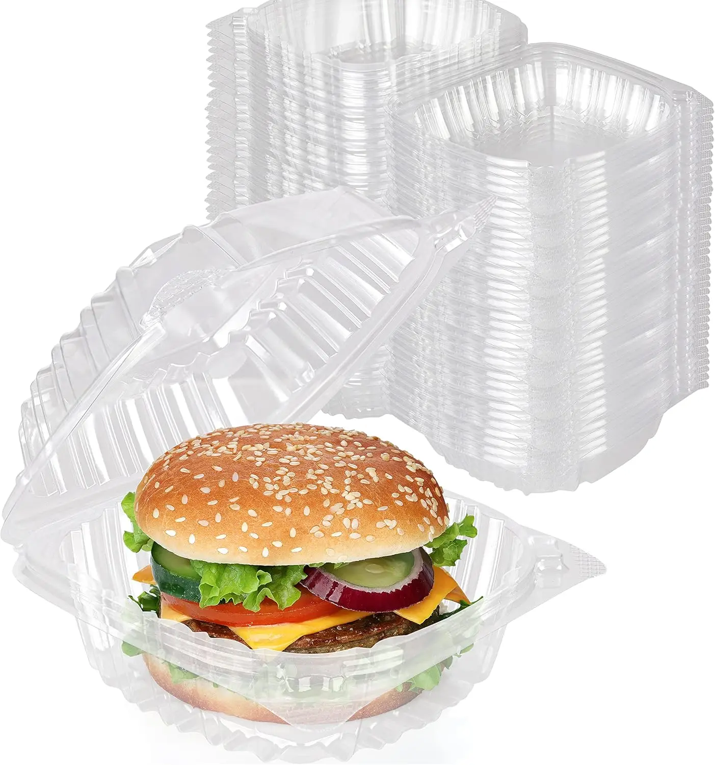 

100-Pack Clear-Lid Square Clamshell Takeout Containers – 8x8 Inch Heavy-Duty Disposable Plastic Food Boxes