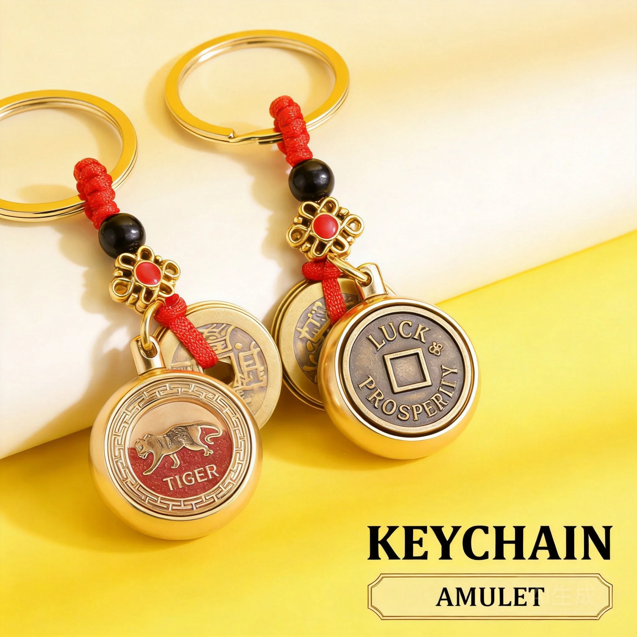 Brass Five Emperor Coins Keychain 2026 Chinese Style Cinnabar 12 Zodiac Rotatable Fidget Spinner Lucky Amulet For Car Bag Keys