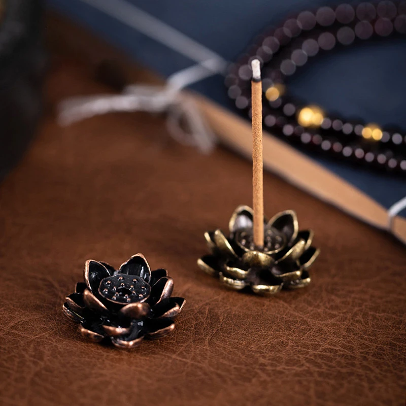 Alloy Incense Burner Stick Holder Buddhism Lotus Line Incense Plate Sandalwood Coil Base Temples Yoga Studios Home Decoration