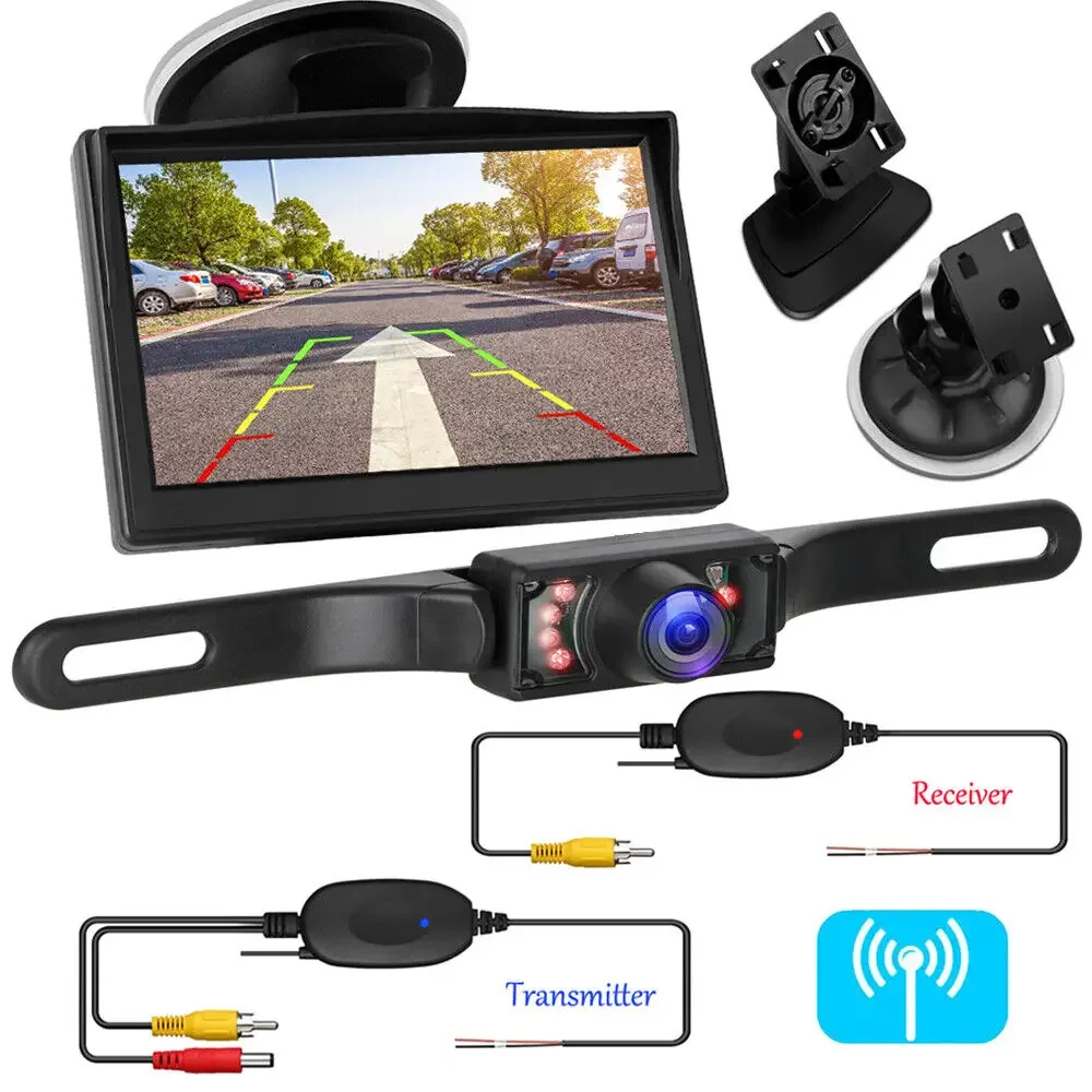 

Wireless Car 5'' Mirror Monitor Backup Reverse Cam IR Night Vision Rear View Kit