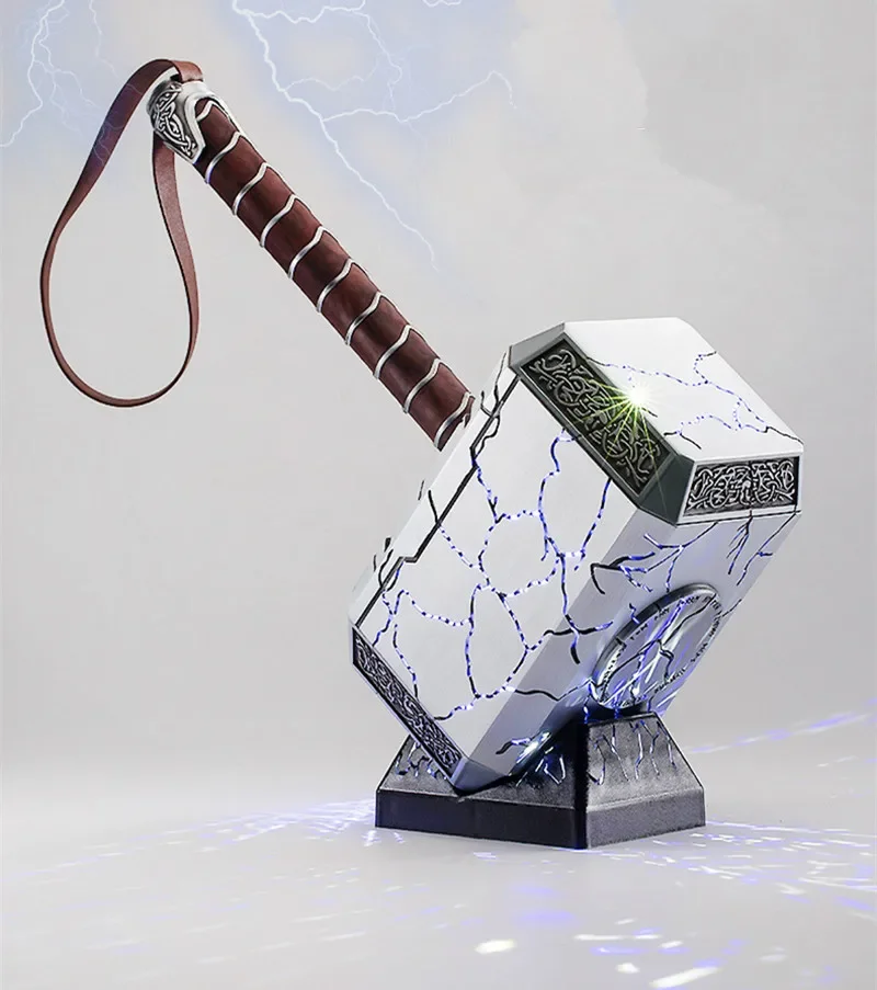 Cosplay 1/1 45cm Thor hammer mjolnir LED Light metal with base stand weapons Costume Fancy Dress party Anime stage show props