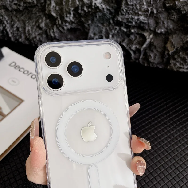 Funda dura transparente con carga magnética inalámbrica para iPhone 17 Air 16 15 Pro Max 14 Plus 13 12 Mini 11 16e 5
