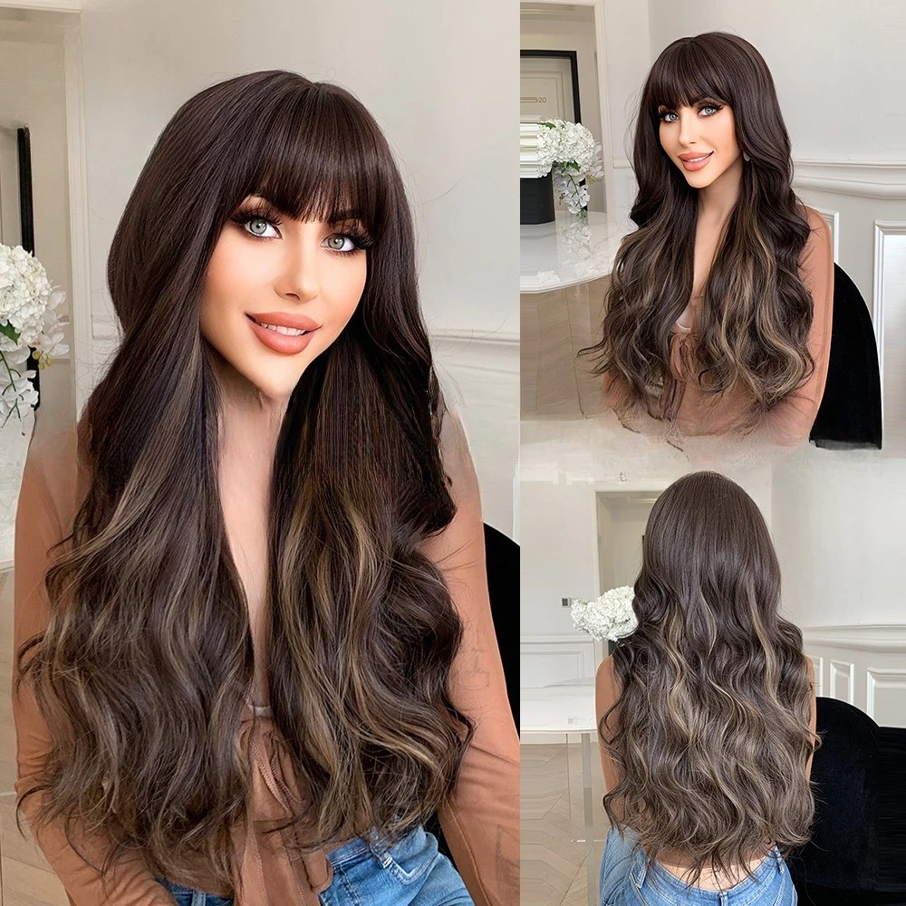 

Wig female European and American fashion long curly hair black pick blond big wave wig cover wigs