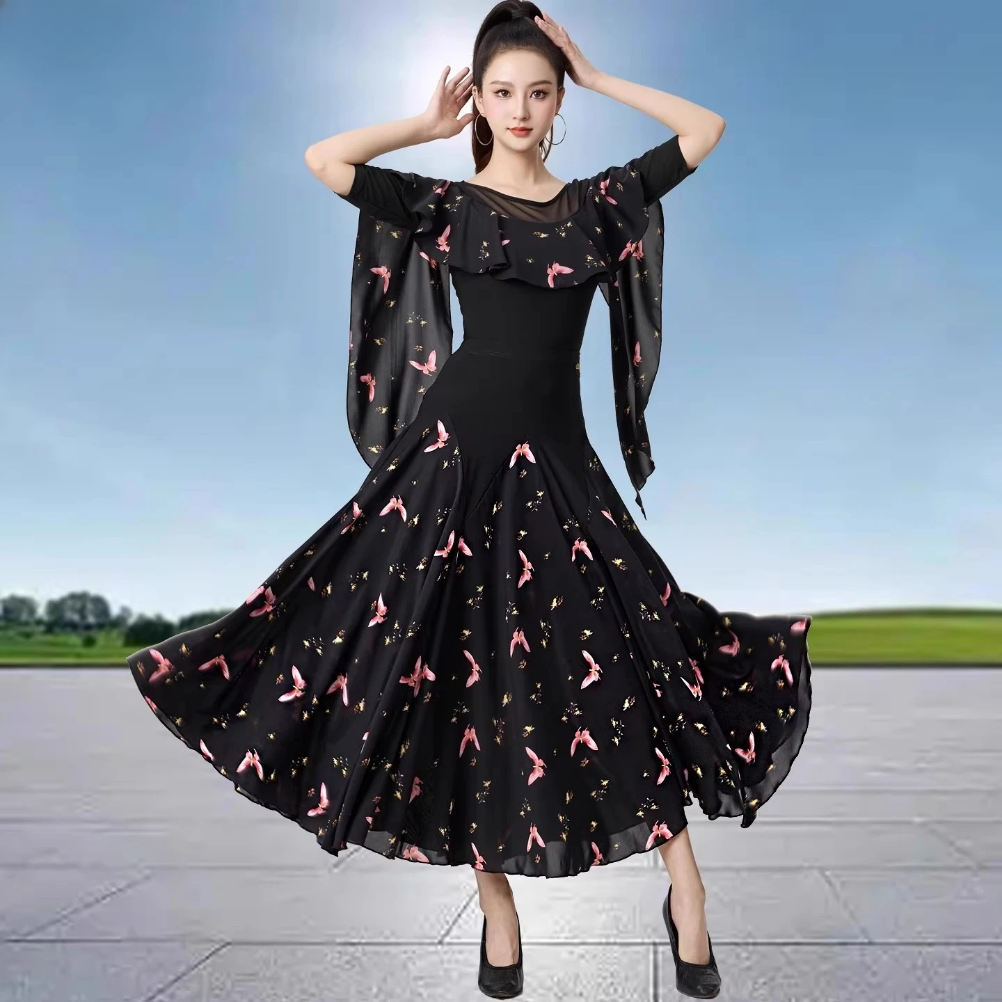 

Purple Latin Ballroom Dance Dress Women Standard Waltz Performance Dresses Modern Tango Dance Stage Costume Female Dancer Wear