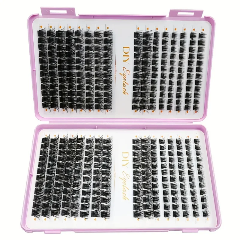 384本入り DCurl まつげエクステキット ナチュラル＆ふわふわ 10-18mm クラスタ プロ仕様 ホームビューティー用品、再利用可能、グルー付き