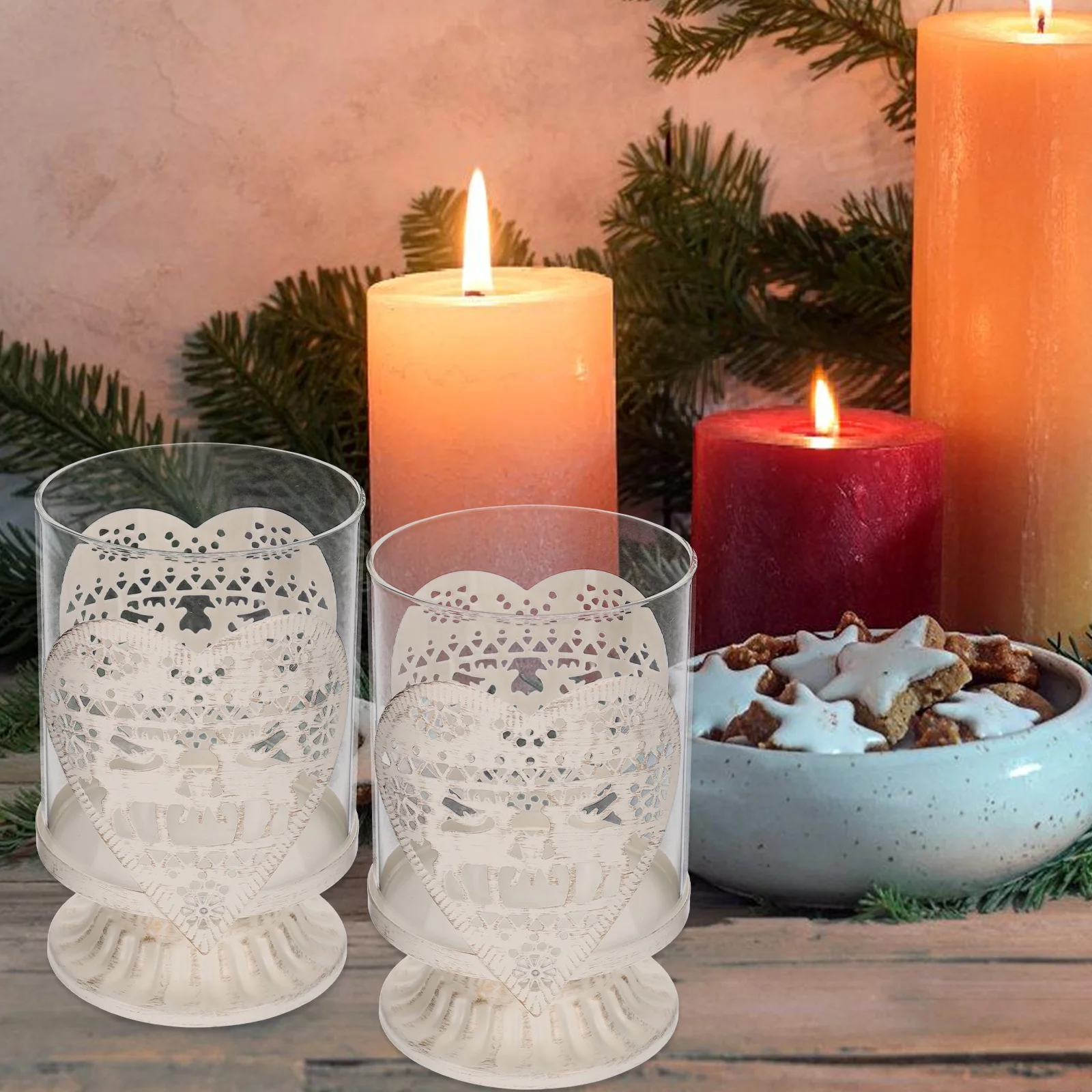 

2Pcs Heart Style Christmas Deer Holders Decorative Candlestick Romantic Party Table Decoration Stand