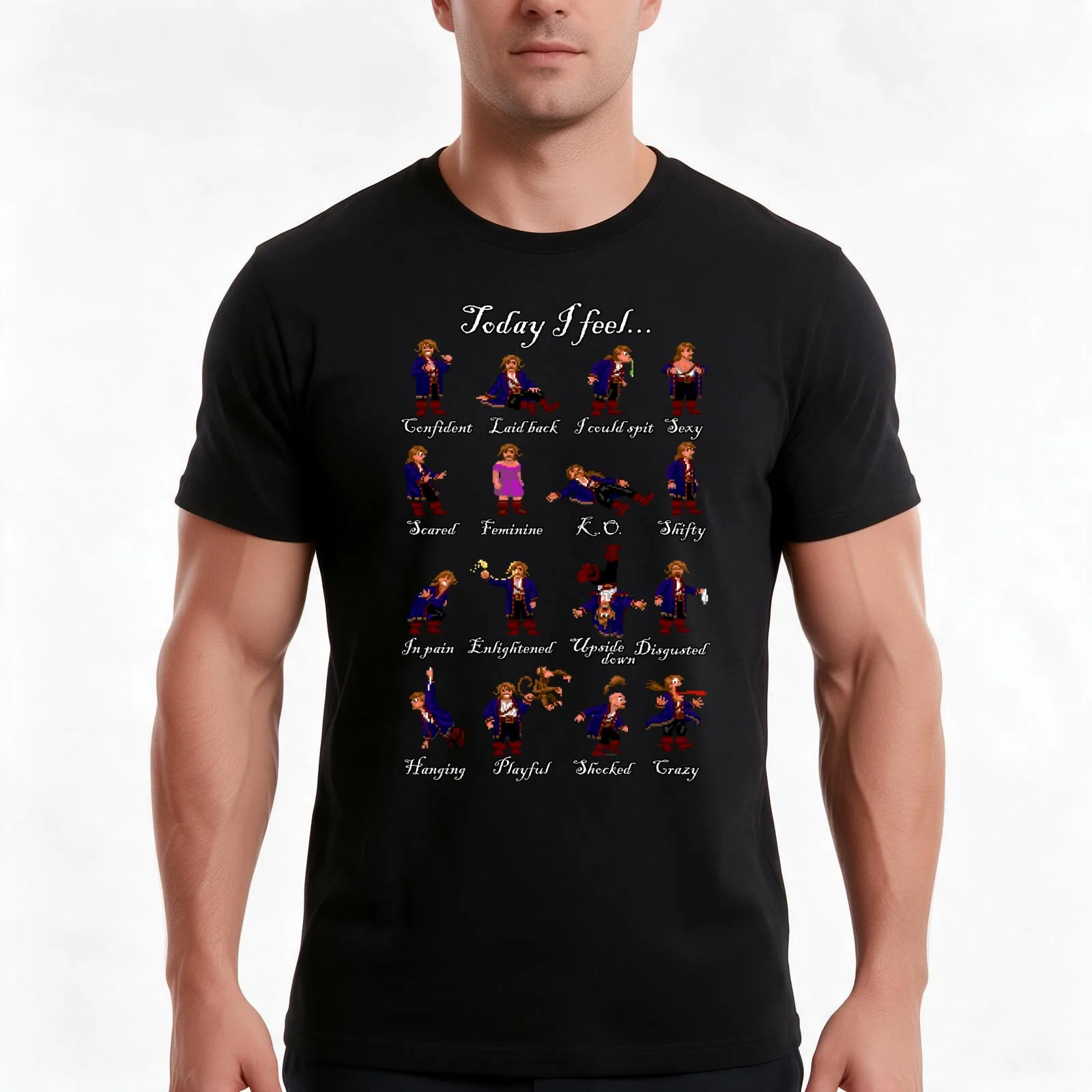Today I feel... (Guybrush Threepwood - Monkey Island) - Clothing gadgets & face masks. T-Shirt Summer Casual Cotton Tee