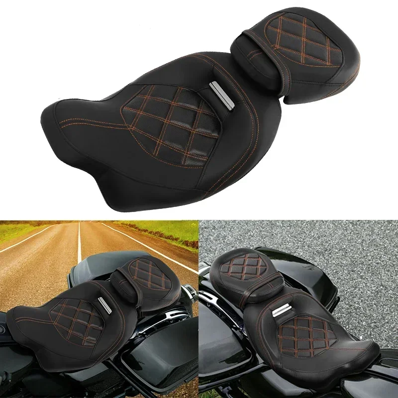 

Low Profile Motorcycle Black Driver Passenger Two-up Seat Cushions W/Stitch For Harley Electra Road King Street Glide 1998-2008