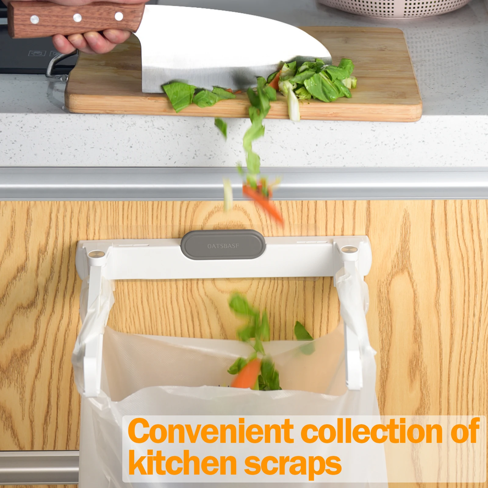 Kitchen Foldable Garbage Bag Holder Cabinet Door Trash Rack Adjustable Closet Garbage Storage Gadget Hanging Trash Can Waste Bin