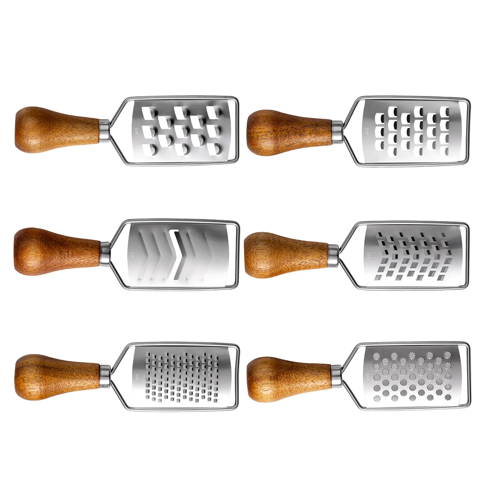 

6pcs Stainless Steel Mini Cheese Grater Set Wood Handle Kitchen Zester For Vegetable Fruit Chocolate Handheld Multifunctional