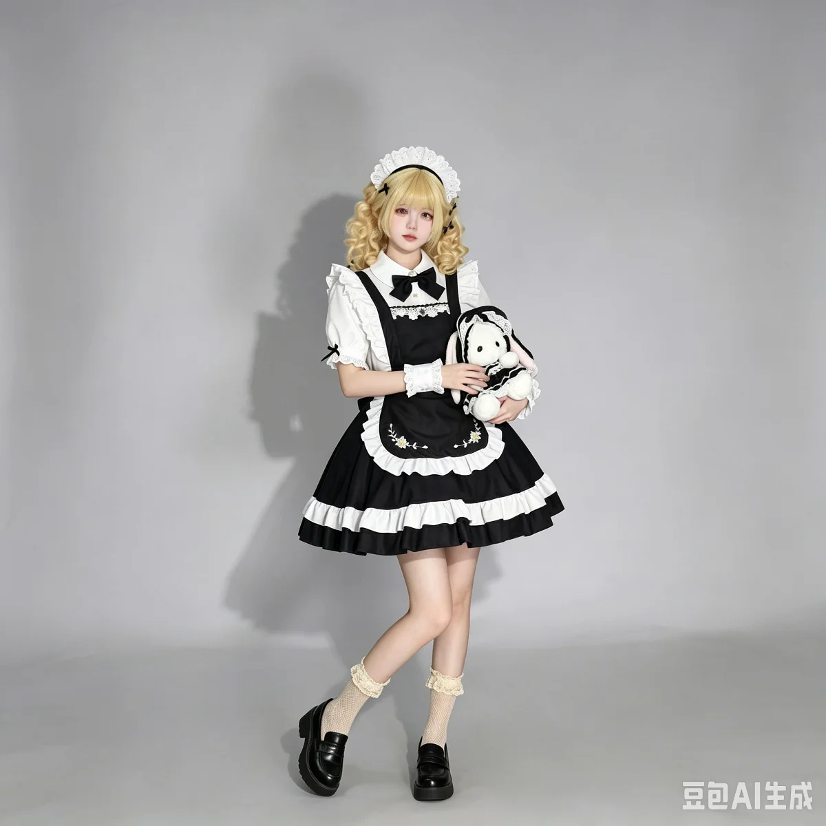 Embroidered maid outfit, Lolita short skirt with sweet ruffled edges, female cosplay as a maid