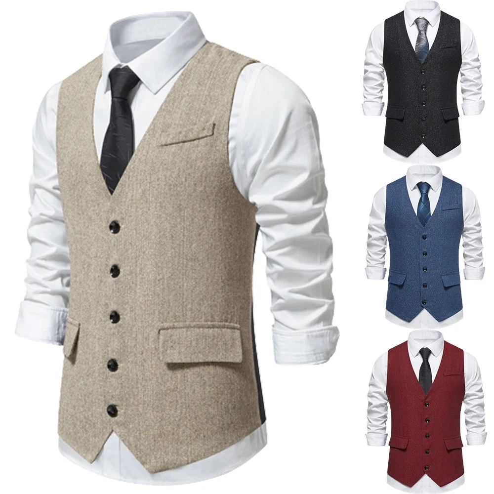 

Formal Wedding Dress Vest High-quality Business Men's Suit Vest Black Casual Suit Vests Single Breasted Blended Waistcoat Jacket