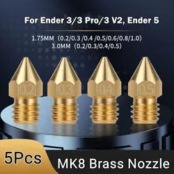 5Pcs MK8 Extruder Nozzles Hotend (0.2, 0.3, 0.4, 0.5, 0.6, 0.8, 1.0)mm M6 Thread for Creality Ender 3/3 Pro/3 V2, Ender 5