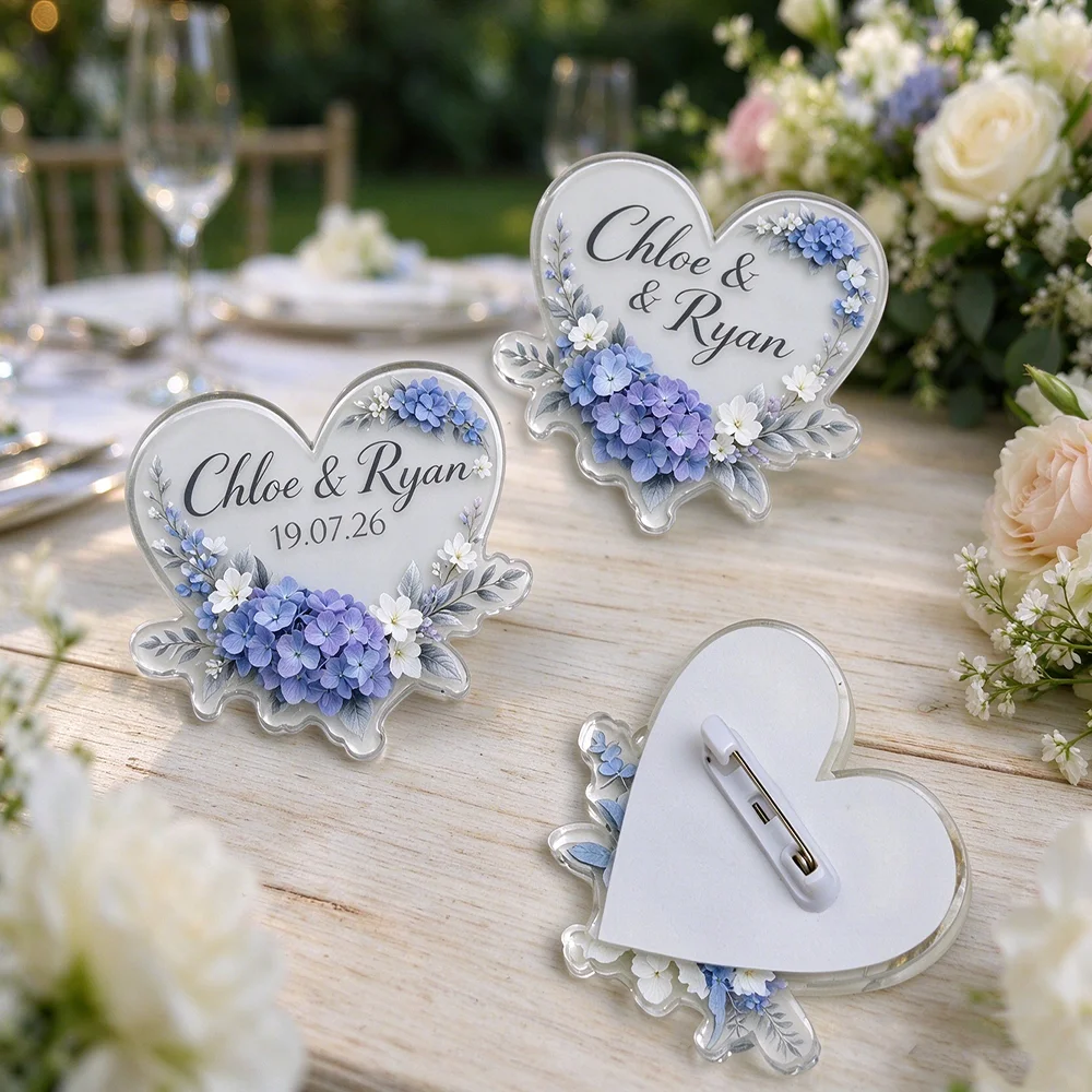 60Pcs Personalized Acrylic Pin with Names & Date,Print Your Crest and Monogram,Minimal Guest Keepsakes,Wedding Favors in Bulk