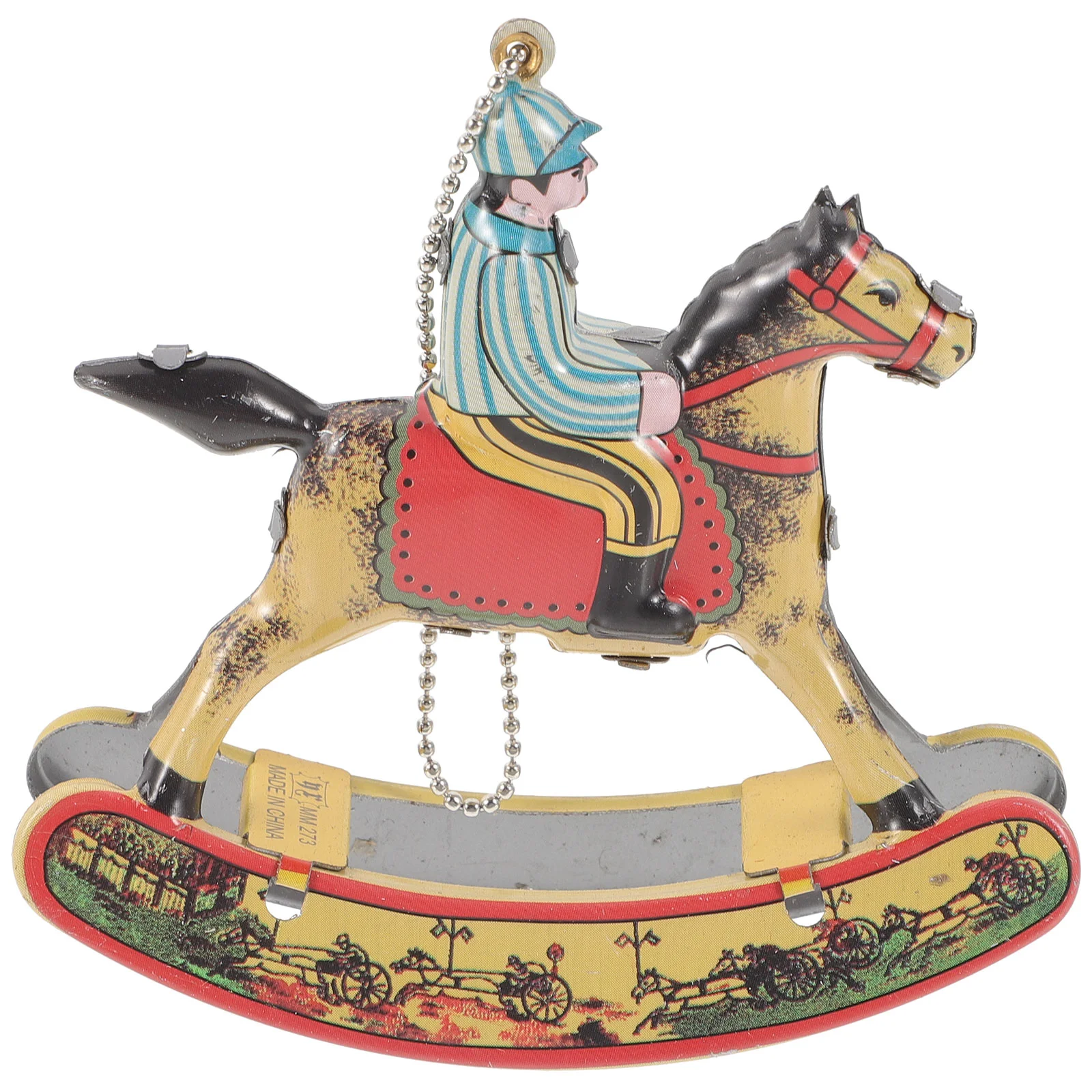 Home Decor Tin Toys Iron Rocking Horse Adornment Metal Handcraft Adorable Decorate Simulate Wind up Man