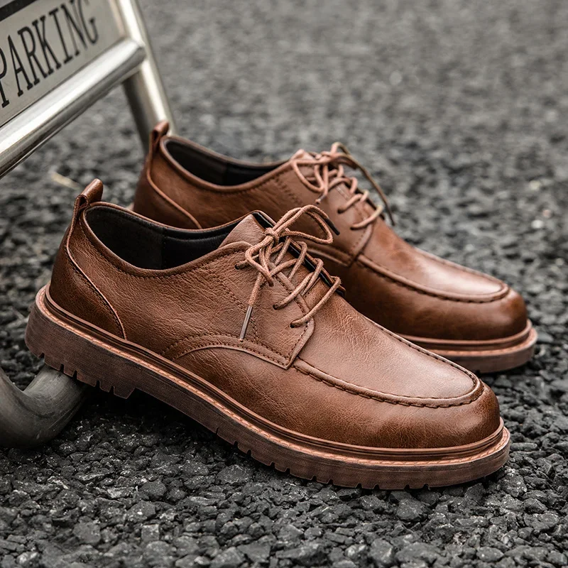 Autumn New Men Leather Casuai Shoes Brogue Luxurious Handmade Shoes Genuine Leather Shoes Work Boots Business Casual Sneakers