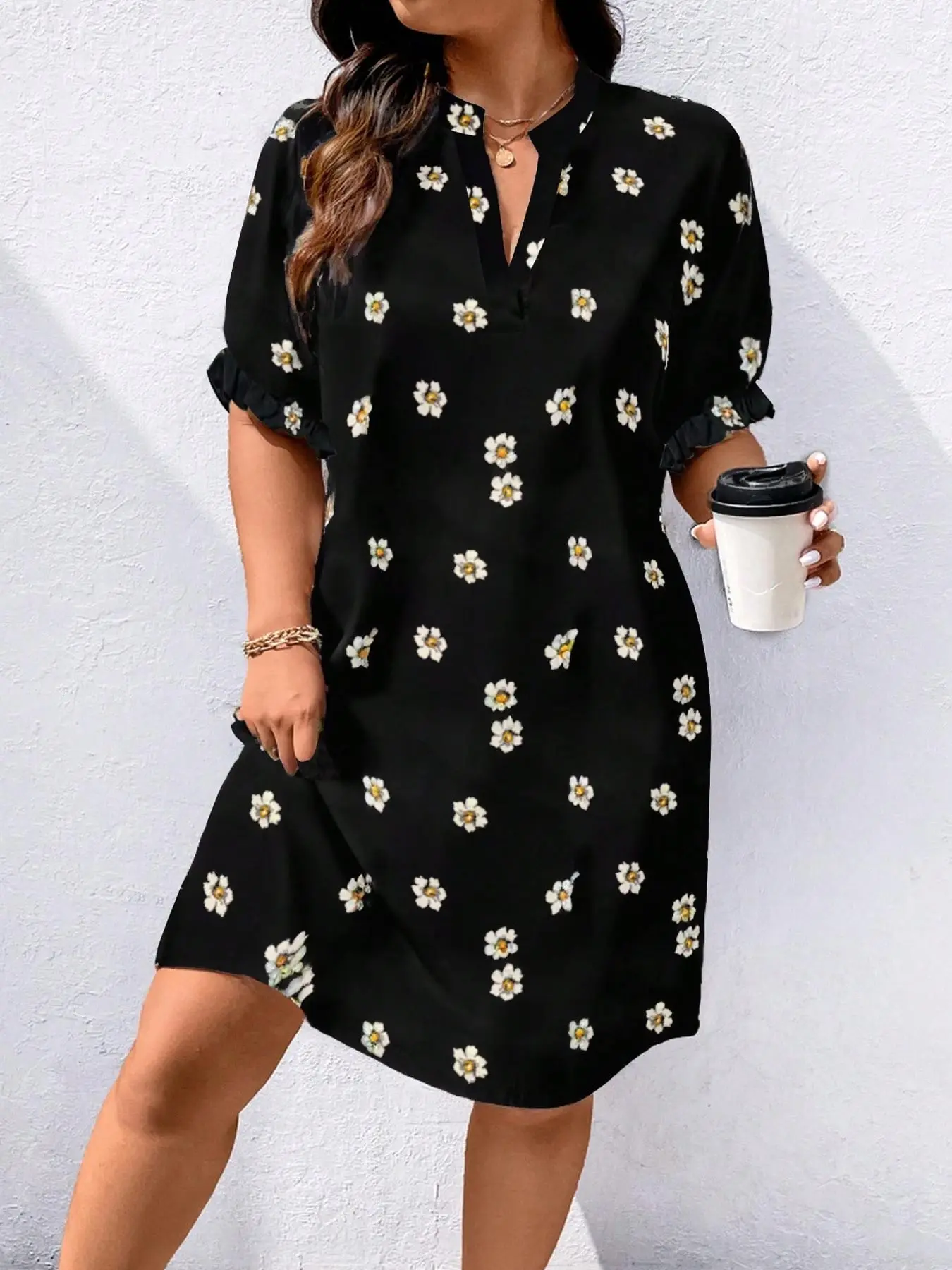 

【Plus Size】 Floral Print Dress, Casual Dress for Daily Outdoor Wear, Women Plus Clothing for All Seasons