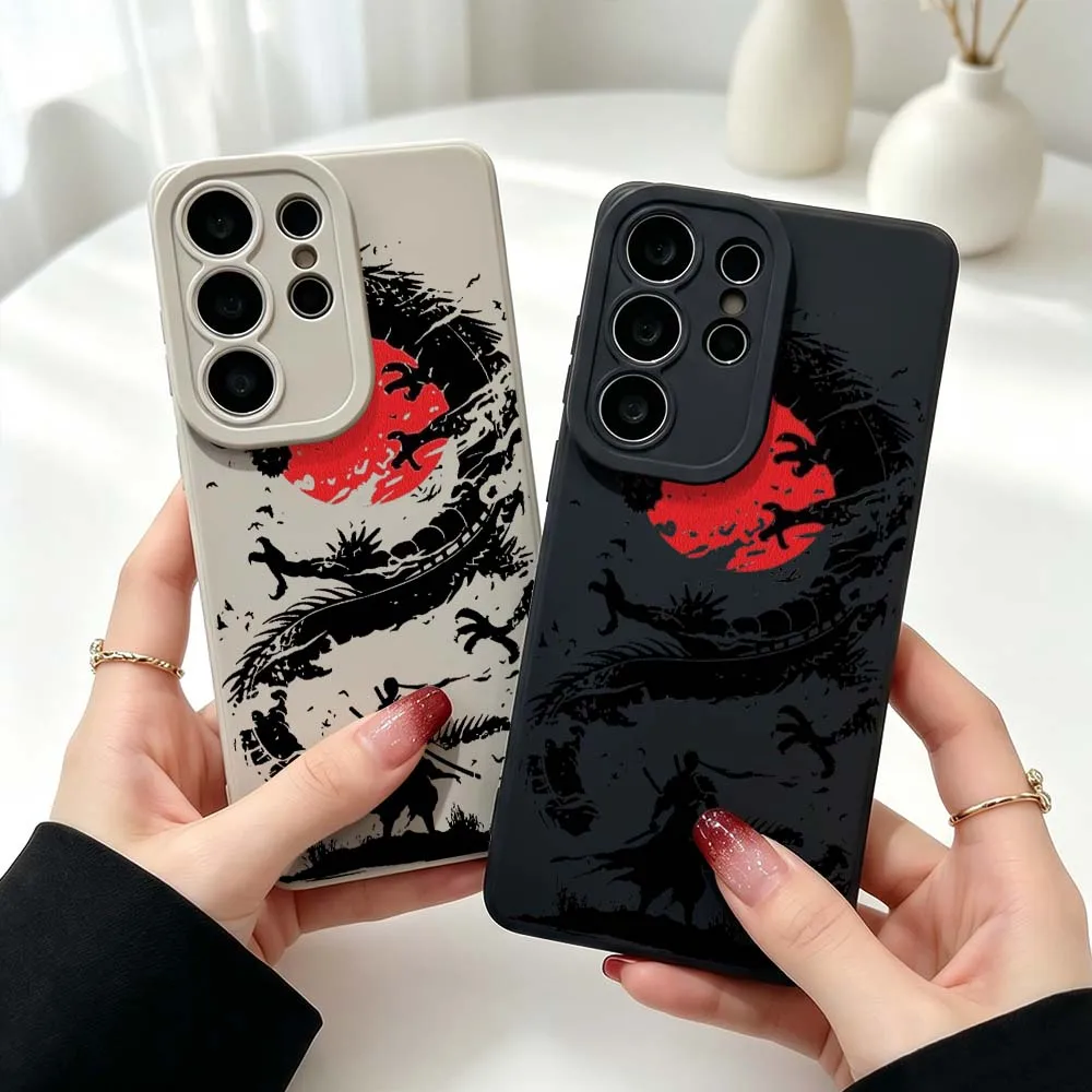 Black Dragon Red Sun Warrior Silicone Case For Samsung Galaxy S26 S25 S24 S23 S22 S21 Ultra Plus FE Soft Phone Case Cover